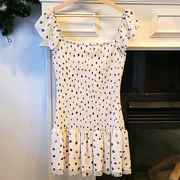 Aritzia Wilfred Eldorado White with Navy Silk Dress - Picture 5 of 9